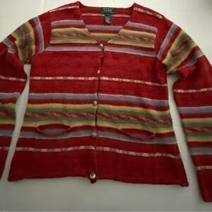 Ralph Lauren Striped Exclusive Hand Knit Wool Cardigan Size Medium